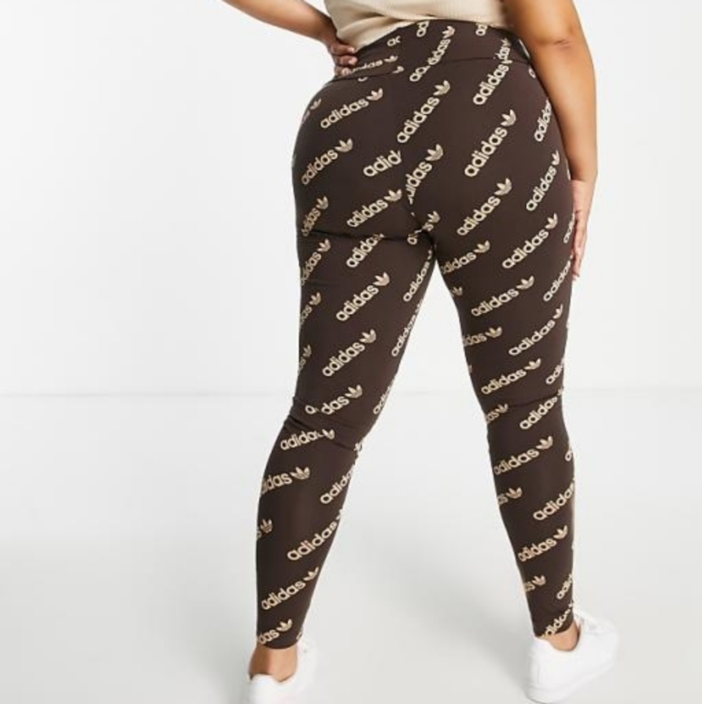 Adidas Originals 2X Brown Trefoil Logo Print Leggings Women’s NWT